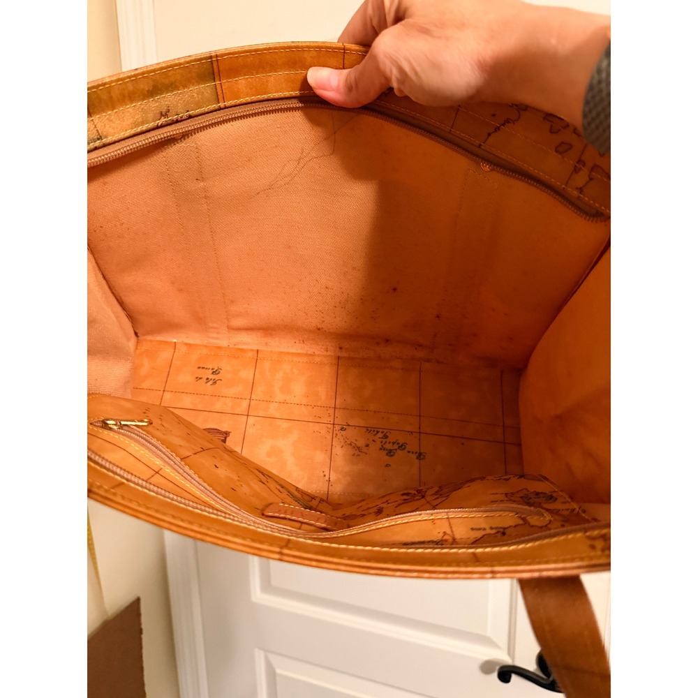 Alviero Martini Rare 1A Classe Geo Map Tote Bag Tan Leather Large Shoulder Bag - Picture 8 of 9